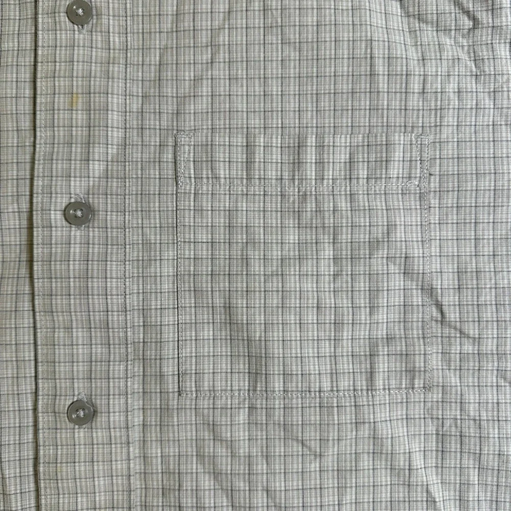The North Face Mens Grey White Micro Grid Cotton Short Sleeve Button Down M